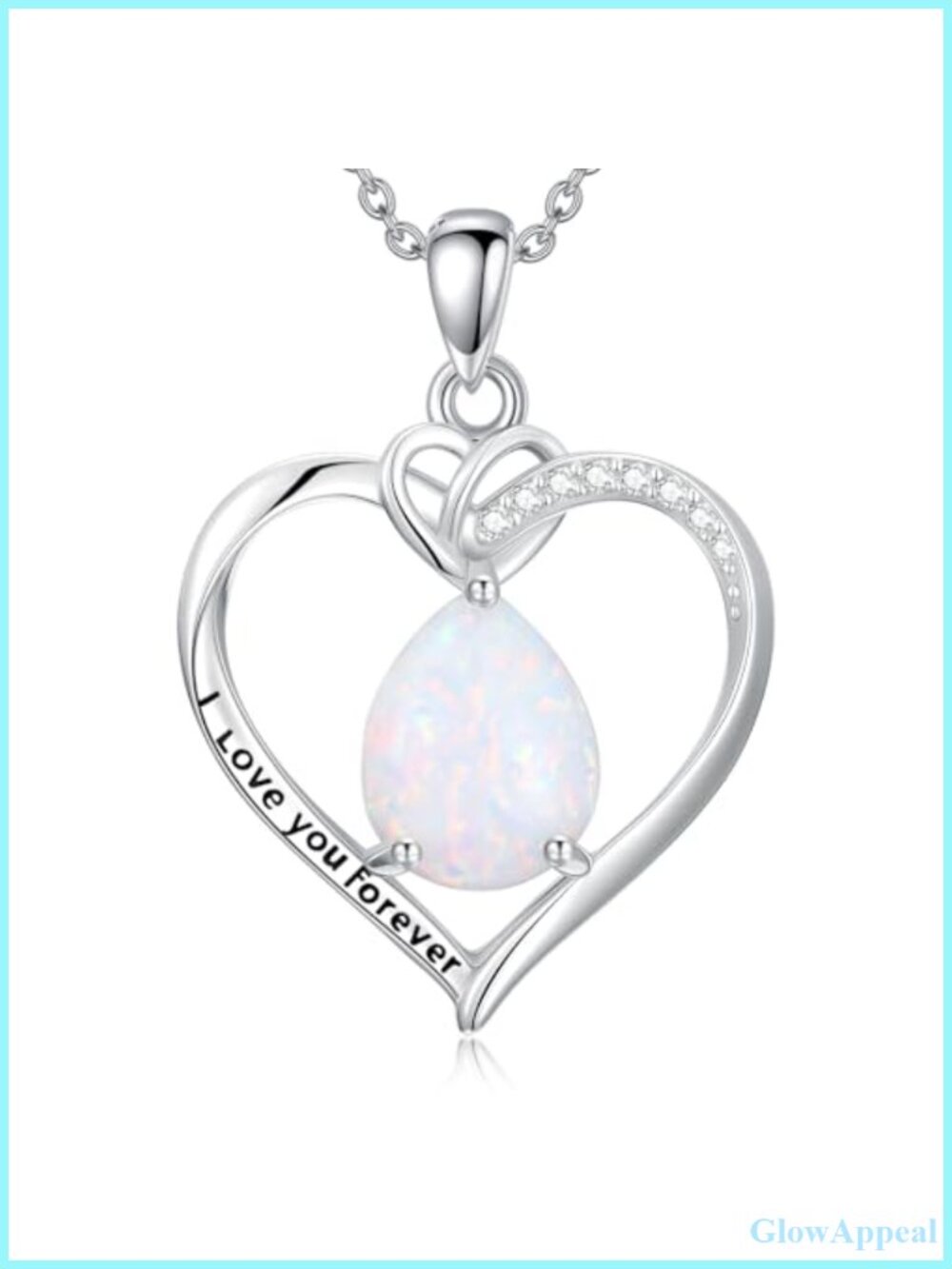 925 Sterling Silver Heart Opal Diamond Pendant Necklace 18in Women